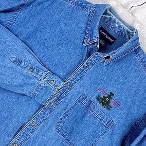 VTG Swingster Denim Shirt Men XL Embroidered Apache AH-64D Longbow US Army